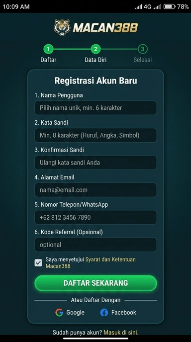 Tampilan halaman daftar macan388